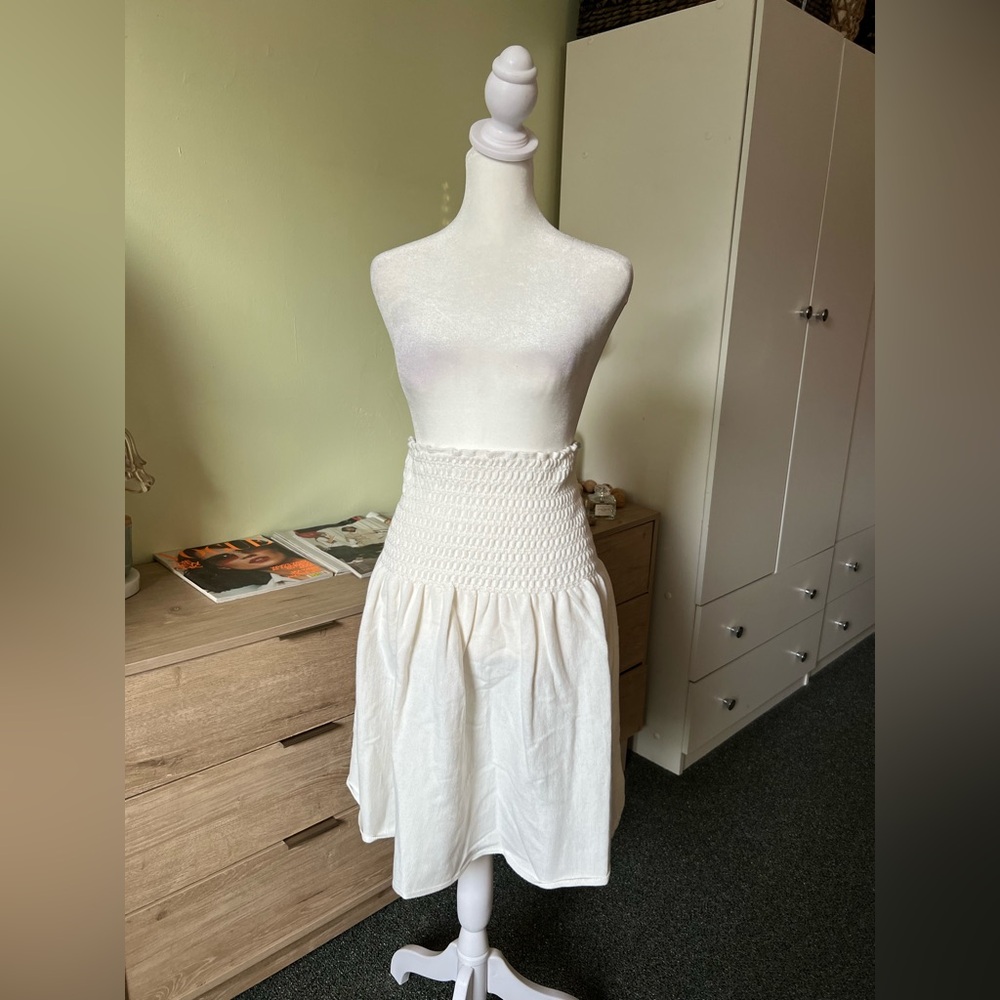 YAKIRA BELLA White Scrunch Ruched High-Waist Elastic Knee-Length Modest Skirt M - Picture 6 of 16